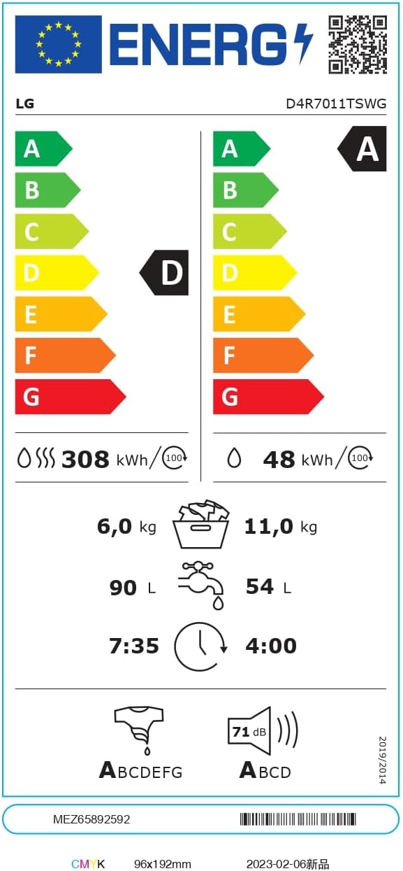 Lg D4R7011TSWG Lavasc.c/f 1400g L.11kg-asc.6kg Ce.d Vap Wifi Aidd