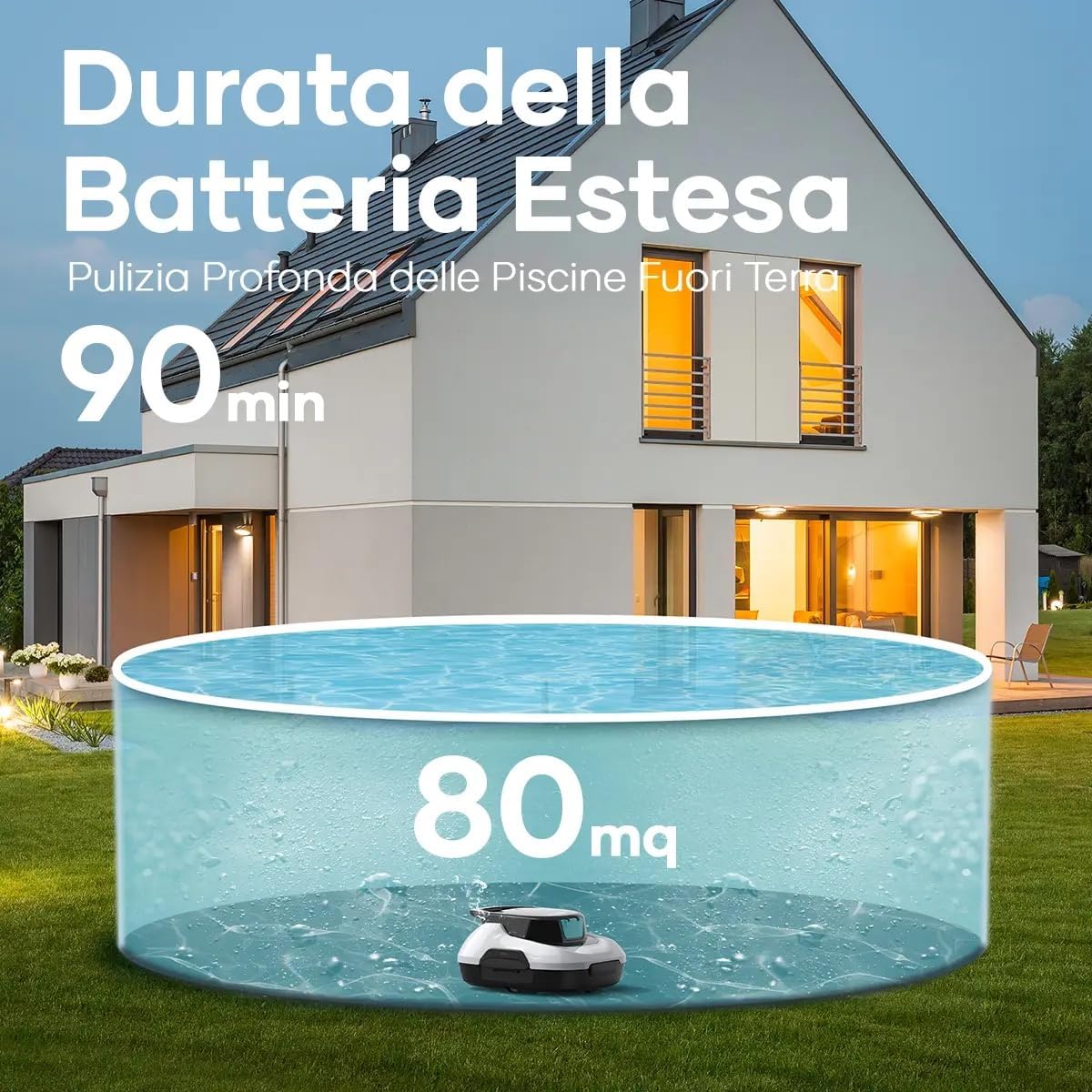 Aiper SCUBASE Robot Pulisci Piscina 11.1v 80mq Aut.100min White