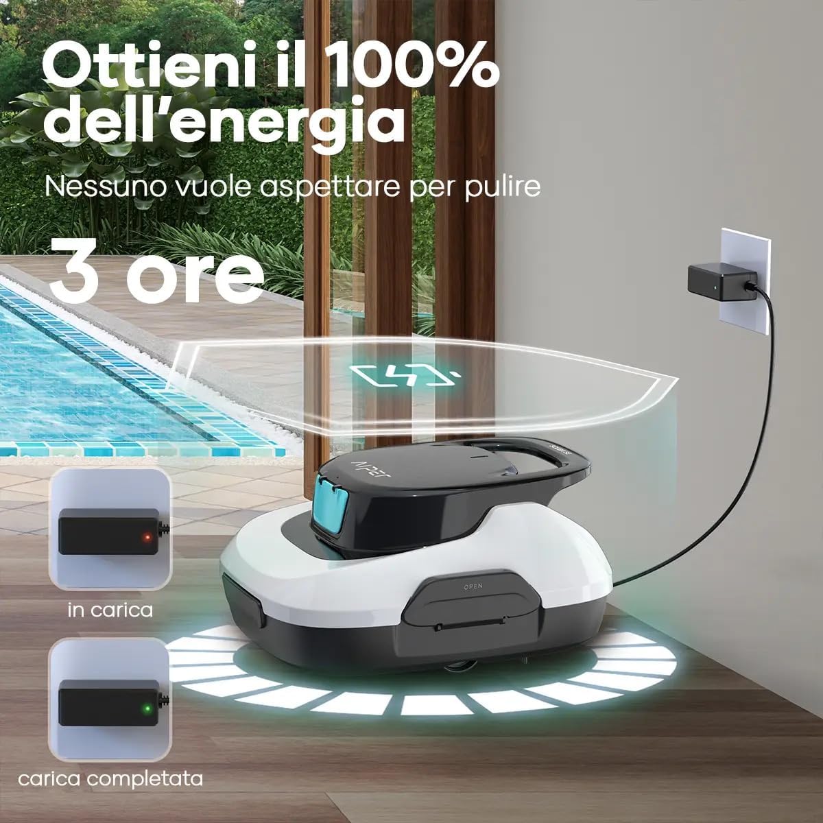 Aiper SCUBASE Robot Pulisci Piscina 11.1v 80mq Aut.100min White