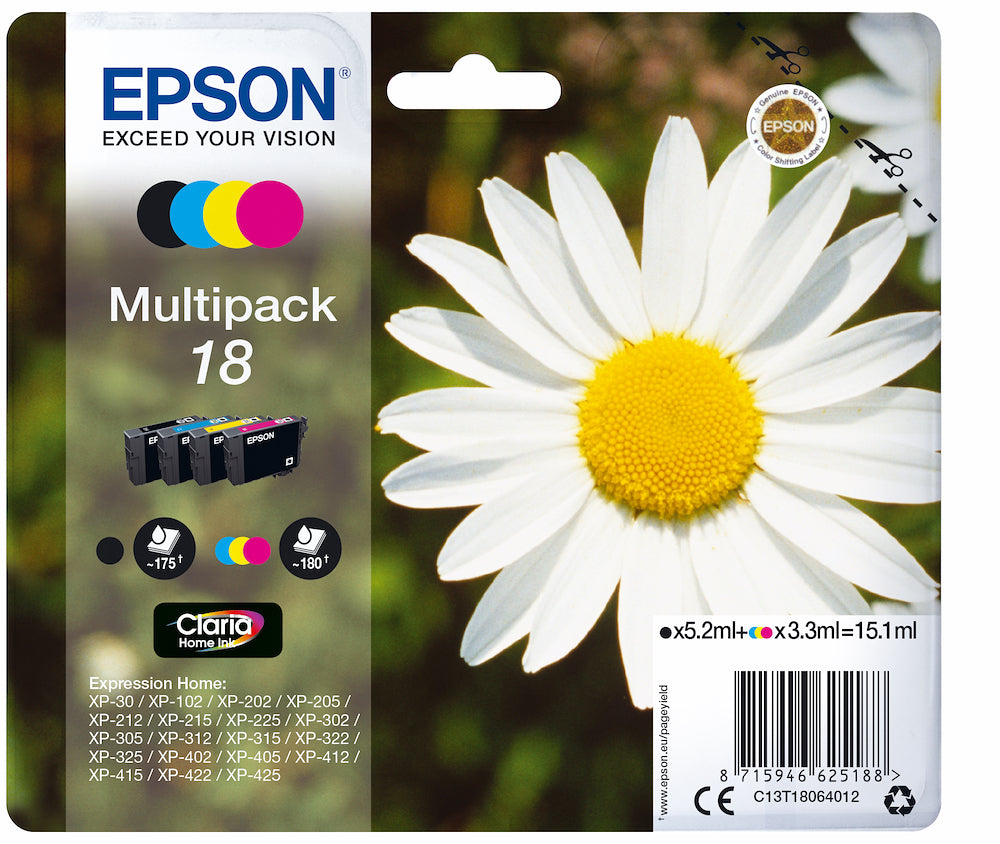 Epson C13T18064022 Cart.inkjet Multipack 4col Xp Margherita Bli.t1806
