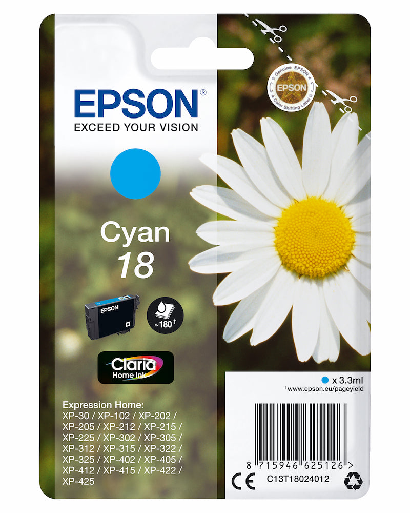 Epson C13T18024022 Cart.inkjet Ciano Xp Margherita Blister T1802