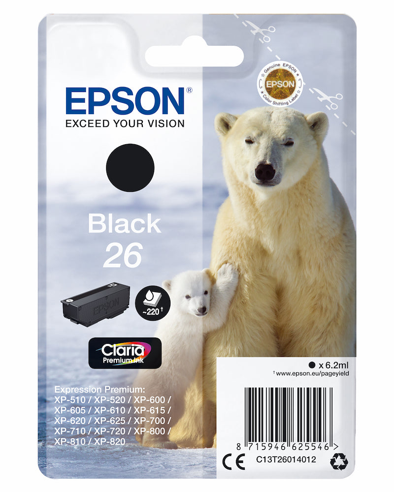 Epson C13T26014022 Cart.ink-jet Nero 26 Orso Polare Sec.blister T2601