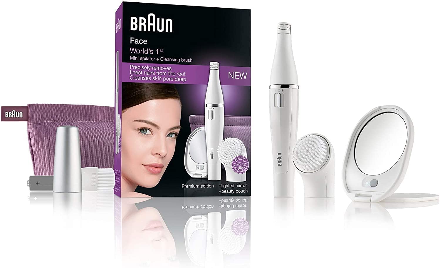 Braun FACE830 Depilatore Donna Epilatore Viso, Specchio e Pochette, Bianco