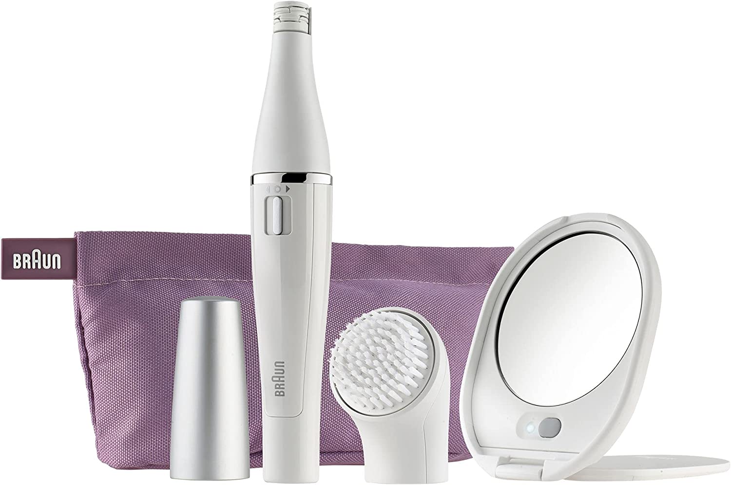 Braun FACE830 Depilatore Donna Epilatore Viso, Specchio e Pochette, Bianco