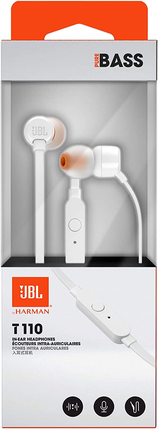 Jbl JBLT110WHT Cuffia Auric.in-ear 20-20000hz 3.5mm C/mic. Bianco