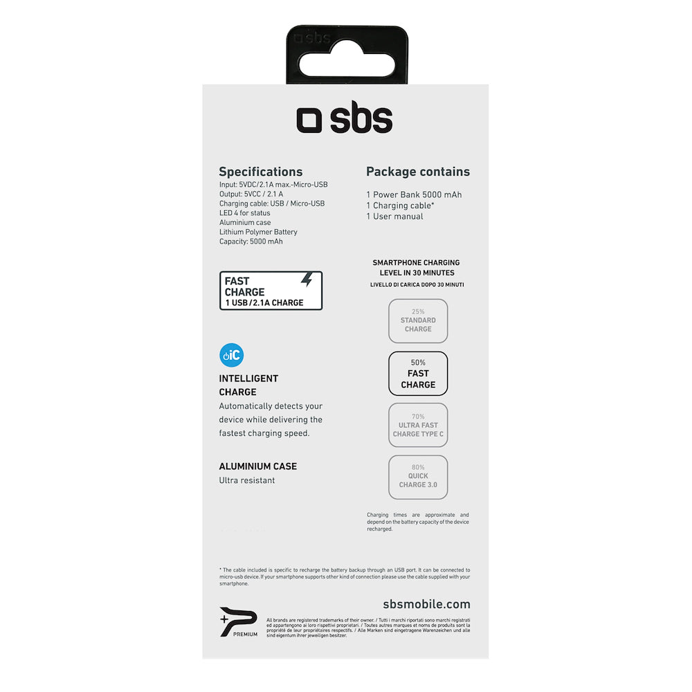 SBS TTBB5000ALP Power bank a ricarica rapida da 5000 mAh