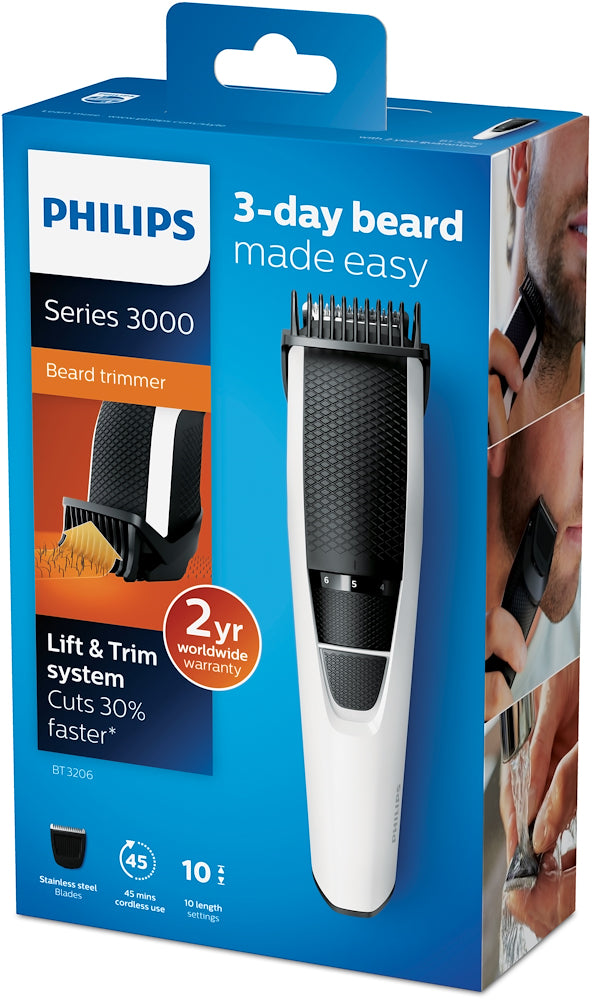 Philips BT3206 Reg.barba Ric. 10lungh. Lama Acciaio Bianco/nero