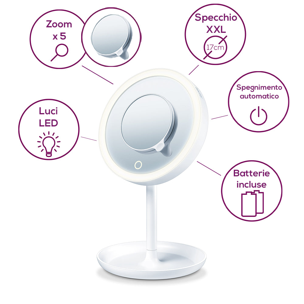 Beurer BS45 Specchio Cosmetico 17cm C/luce Doppio Ingrandim.5x