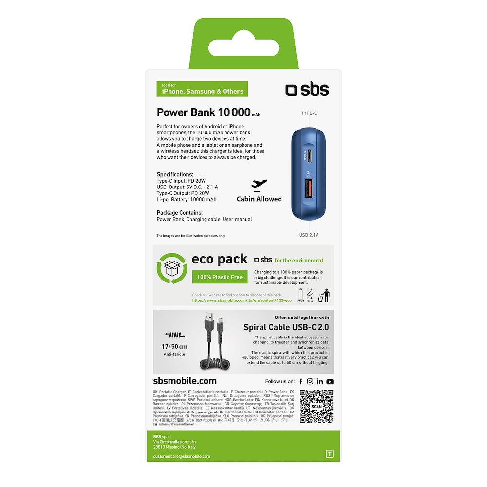 SBS TEBB10000PD20RUB Powerbank Power Delivery 20W da 10.000 mAh