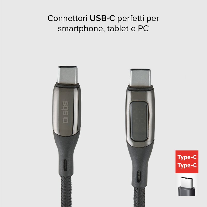 Sbs TECABLETCCLED100WK Cavo Usb-c/usb-c 1mt C/indicatore Lcd Nero