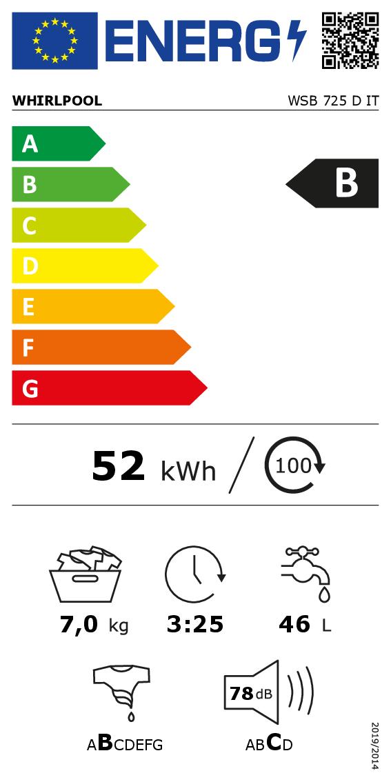 Whirlpool WSB725DIT Lavatrice slim 43.5CM 7kg 1200 giri CE.B Inverter